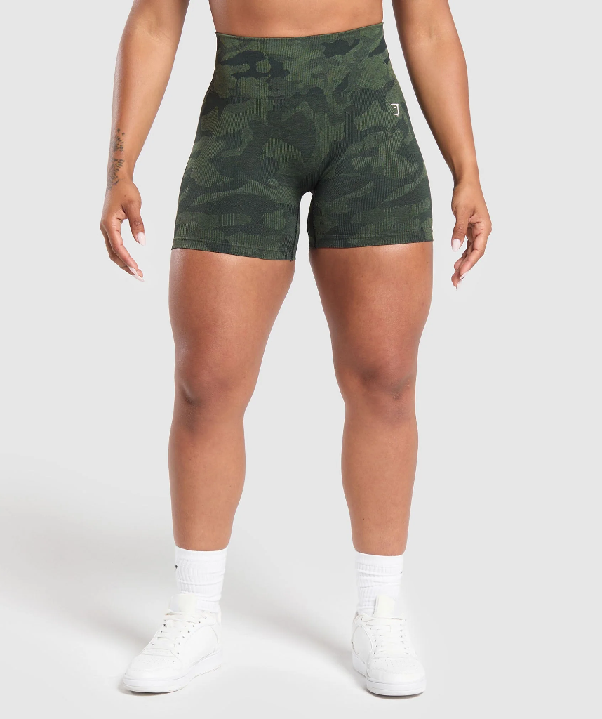 Gymshark Adapt Camo Seamless Shorts- Victory Green/ Force Green - XS -