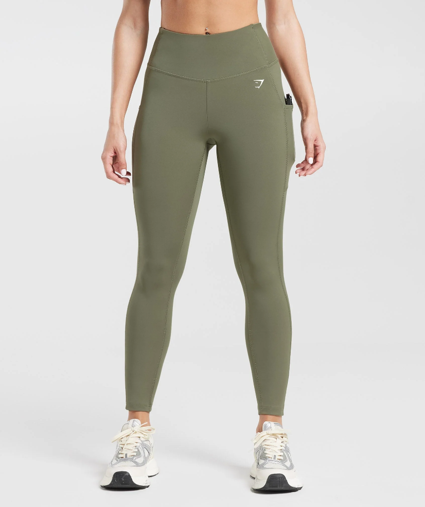 Gymshark Pocket Leggings - Dusty Olive - L -