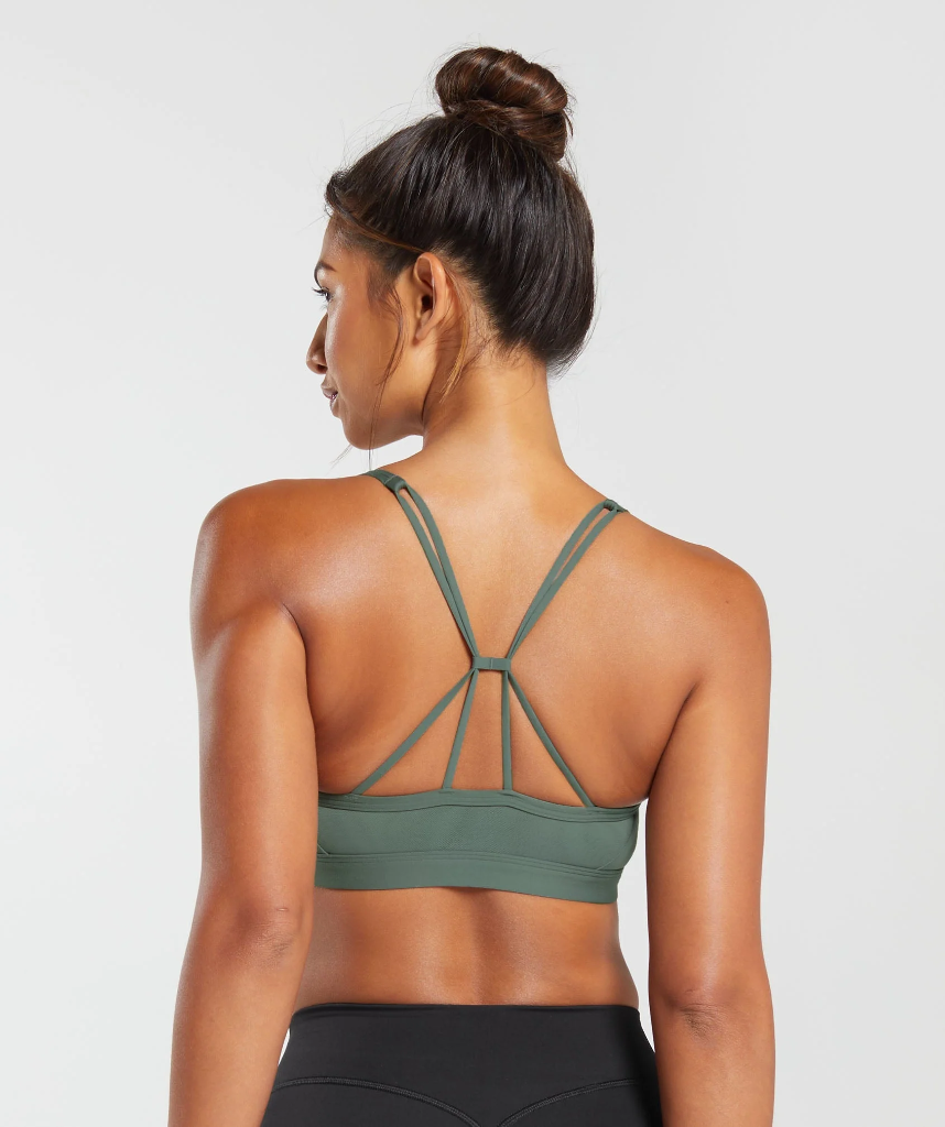 Gymshark Ruched Strappy Sports Bra - Unit Green - XS