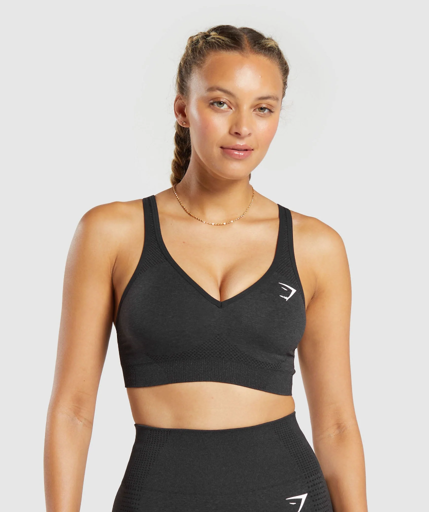 Gymshark Vital Seamless 2.0 V Neck Sports Bra - Black Marl - S - 