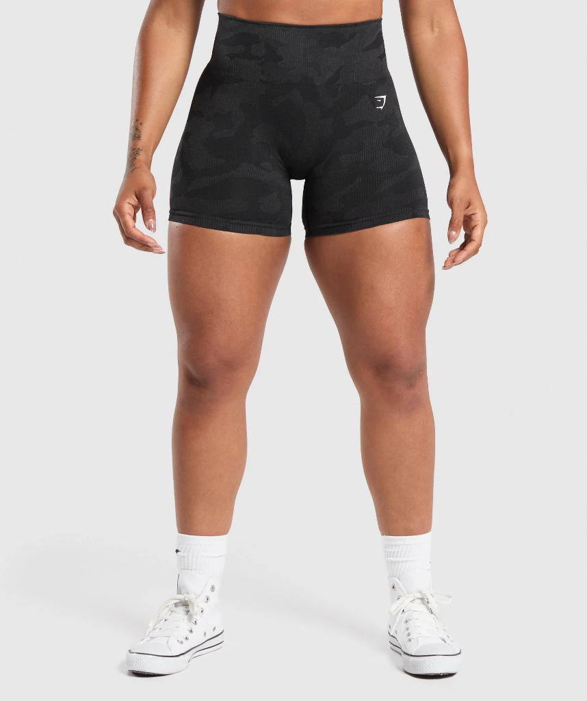 Gymshark Adapt Camo Seamless Shorts - Black/Asphalt Grey - L