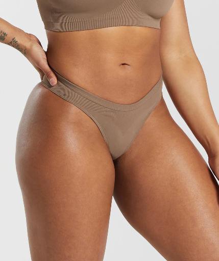 Gymshark Seamless Dipped Front Thong - Soul Brown - XS -